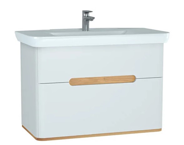 Шкаф Sento 100 с раковиной (2 ящика, LED подсветка) матовый белый 60826