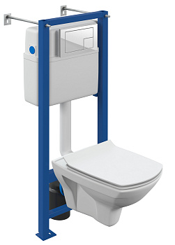 Комплект Carina XL CO DPL EO slim (унитаз подвесной, сиденье дюропласт с микролифтом ультратонкое + инсталляция Vector с кнопкой Corner белой) 64119